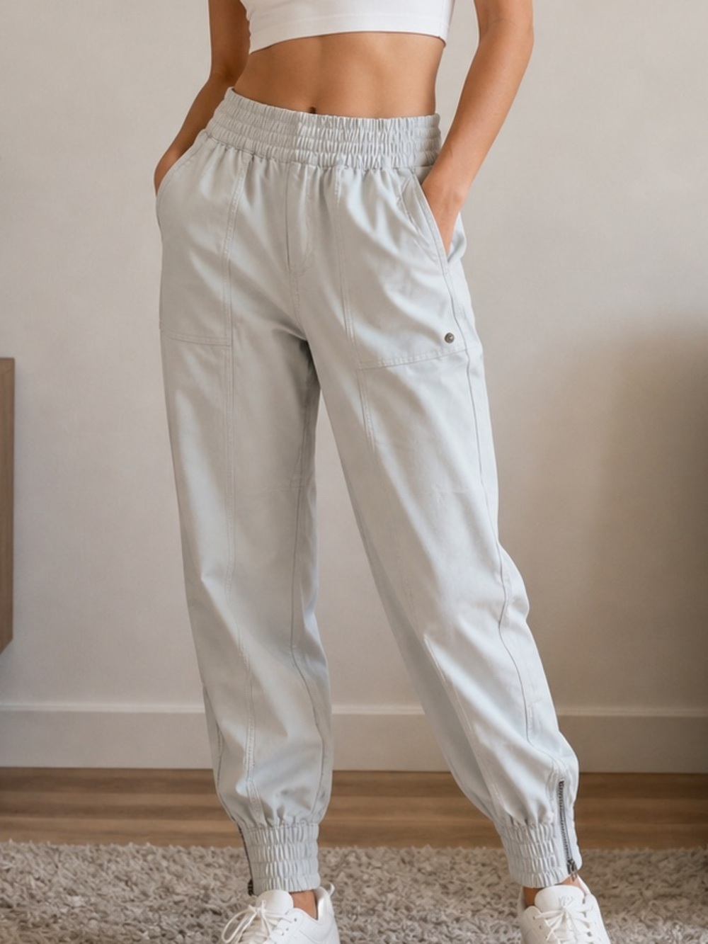 Apana Light Gray Elastic Waist Jogger Pants NWT - Picture 1 of 7